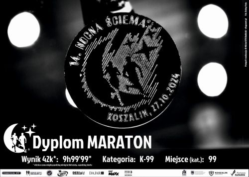 Dyplom za maraton Nocna Ściema 2024