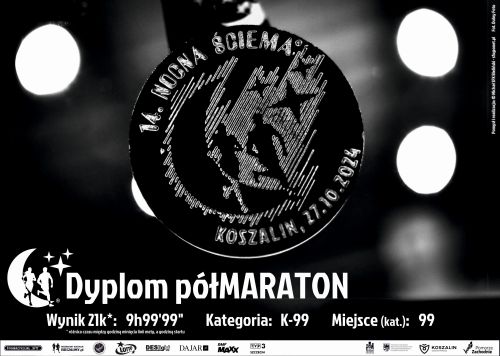 Dyplom za półmaraton Nocna Ściema 2024